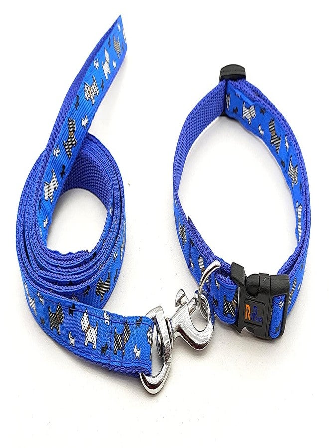 Pups&Pets Printed Nylon Collar Leash Set Adjustable 15 MM, Ideal for All Breed Small Dog & Puppies - (Blue, Pattern 04) - Image 1